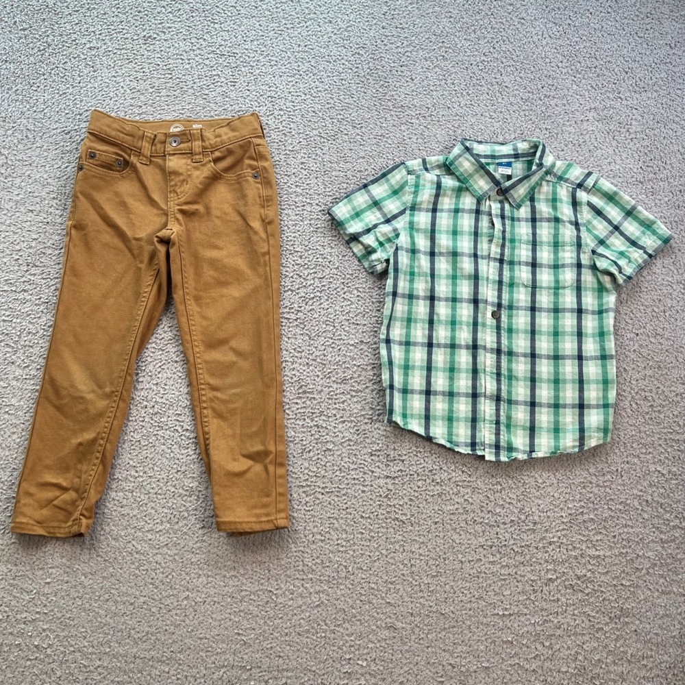Old Navy Plaid Shirt & Wonder Nation Slim Chino Pants Boys Outfit Set 4 5T 5585